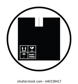 Cardboard package box icon. Thin circle design. Vector illustration.