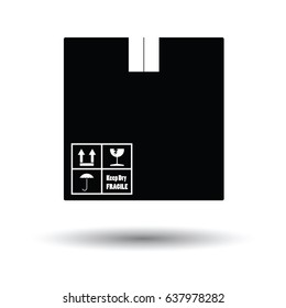 Cardboard package box icon. White background with shadow design. Vector illustration.