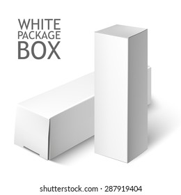 Cardboard Package Box. Set Of White Package Square For Software, DVD, Electronic Device And Other Products.  Mock Up Template Ready For Your Design.  Vector Illustration  Isolated On White Background.