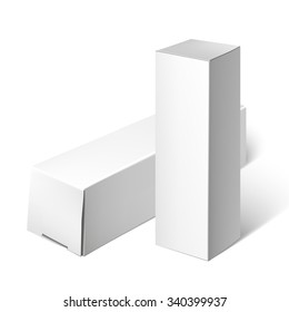 Cardboard Package Box. Set Of White Package Square For Software, DVD, Electronic Device And Other Products.  Mock Up Template Ready For Your Design.  Vector Illustration  Isolated On White Background.