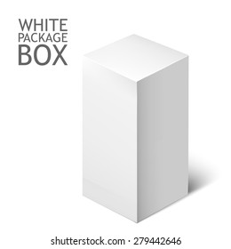 Cardboard Package Box. White Package Square For Software, DVD, Electronic Device And Other Products.  Mock Up Template Ready For Your Design.  Vector Illustration  Isolated On White Background.