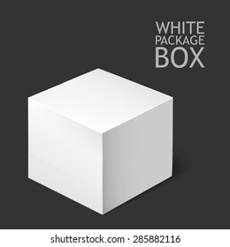 Cardboard Package Box. White Package Square For Software, DVD, Electronic Device And Other Products.  Mock Up Template Ready For Your Design.  Vector Illustration  Isolated On White Background.