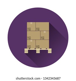 Cardboard package boxes on pallet icon. Flat color with shadow design. Vector illustration.