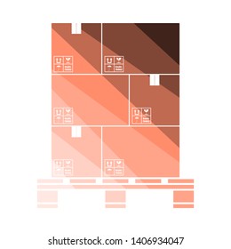 Cardboard Package Boxes On Pallet Icon. Flat Color Ladder Design. Vector Illustration.