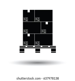 Cardboard package boxes on pallet icon. White background with shadow design. Vector illustration.