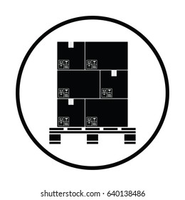 Cardboard package boxes on pallet icon. Thin circle design. Vector illustration.