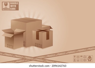Cardboard packaging and fragile sign vector illustration bacground, for pruduct promotion
