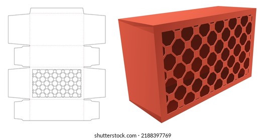 Cardboard packaging with geometric pattern die cut template and 3D mockup