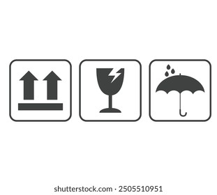 Conjunto de iconos de embalaje de cartón ilustración de stock. Signo frágil y símbolo sobre fondo blanco Ilustración de stock