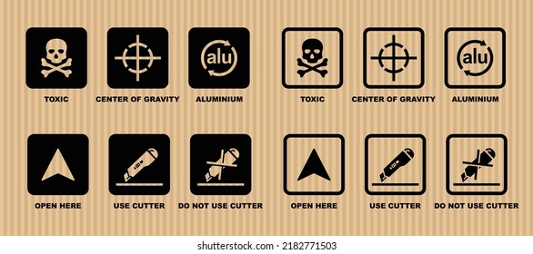 Cardboard packaging icon set vector illustration