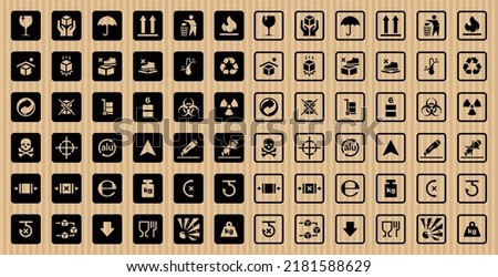 Cardboard packaging icon set vector with cardboard texture background