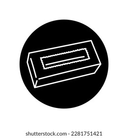 Embalaje de cartón para el icono de línea negra de macarons. Sacar el recipiente de comida rápida. Sacar el paquete.