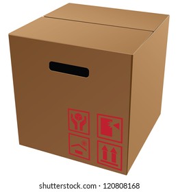 Cardboard packaging with symbols for transport and storage. Vector illustration.