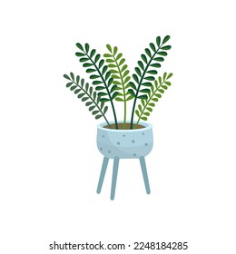 Cardboard palm flat vector illustration. Indoor flower or plant in flowerpot or vase, cardboard palm in pot isolated on white background. Interior, urban jungle concept