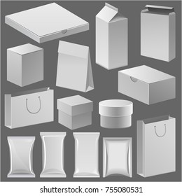 Cardboard paper shop box and empty pack template for your corporate storage merchandise case identity vector illustration. Wrapping product store 3d present branding cover realistic.