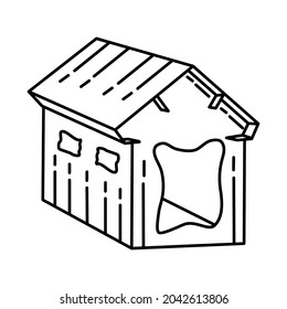 Cardboard Pet House for Pet Accessories Device Hand Drawn Icon Set Vector.