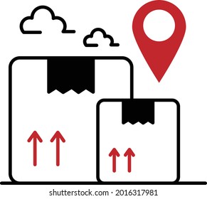 Cardboard with Pin Location Org GPS Bubble Vector Icon Design, Business and Management Symbol, Banking and finance Sign, ECommerce and Delivery Stock illustration, Package Delivery Concept