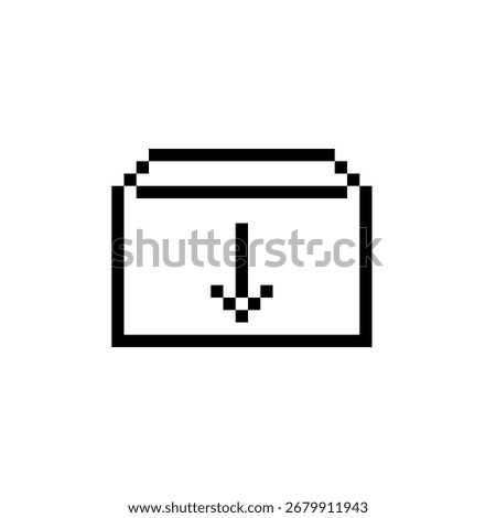 Cardboard pixel icon with a downward arrow sign which means enter. archive icon