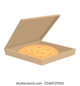 Cardboard pizza box open presenting delicious pizza inside, perfect image for food delivery services