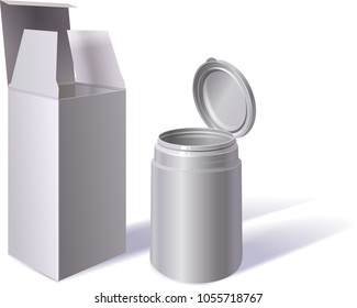 Cardboard and plastic packaging on a white background. Vector image.