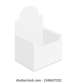 Cardboard POS display box mock up isolated on white background - side view. Vector illustration