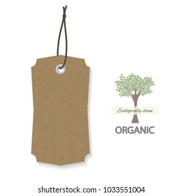 Cardboard realistic label template. With sapple of organic eco products marketing design.