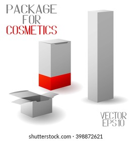 Cardboard Realistic Packing. Set of White Package Boxes for Cosmetics Isolated on White Background. 