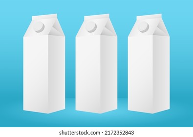 Cardboard rectangular high and small boxes maquette packaging for milk, juice and drinks, vector illustration on blue banner background