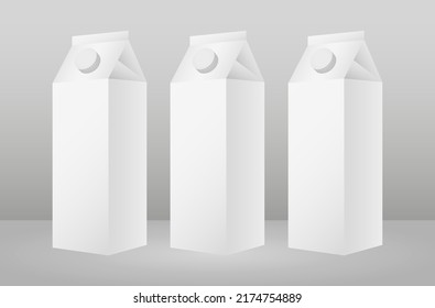 Cardboard rectangular high and small boxes maquette packaging for milk, juice and drinks, vector illustration on gray background