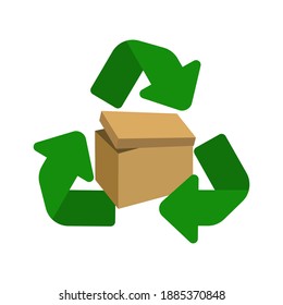 Cardboard recycle symbol. Packaging box waste vector illustration.