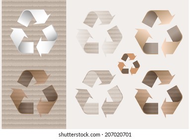 cardboard recycling symbol vector several options flat, with shadow and texture of cardboard