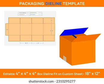 Cardboard RSC Box Die Cut 4x4x4 inch Template