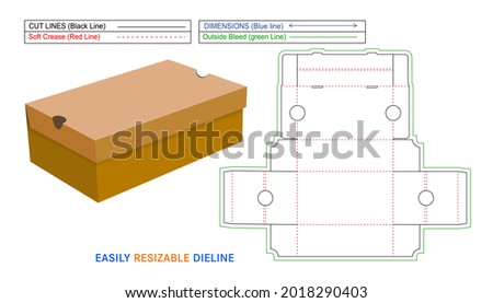 Cardboard Shoes box without glue box, easily and perfectly foldable box dieline template and 3D box