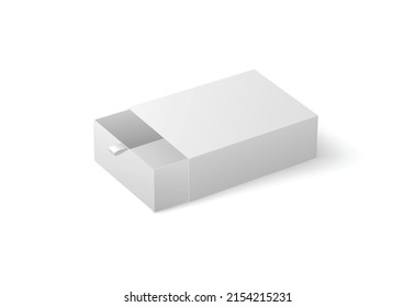Cardboard sliding box open template realistic vector illustration isolated on white background. White blank sliding box container or paper packaging for small items.