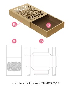 Caja de cartón deslizante con plantilla de corte de trozos de patrón estampado y maquillaje 3D