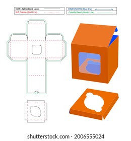 Cardboard Square Cake Box Square Display Cake Box Dieline Template And 3d Box, Resizable And Editable Vector File