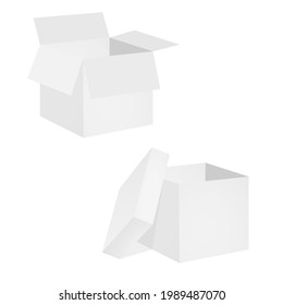 Cardboard square open gift boxes isolated on white background. In two projections. Vector illustration. Templates for design.