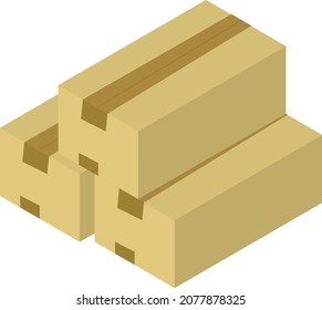 Cardboard stacked in two tiers, 3D isometric