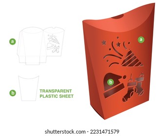 Cardboard stenciled Christmas festival pillow packaging die cut template and 3D mockup
