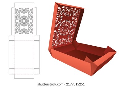 Cardboard stenciled folding flip box die cut template and 3D mockup