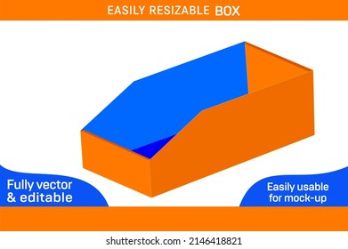 Cardboard Storage Bin Box Dieline Template And 3D Render File