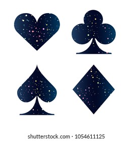 Cardboard suit. Chirva, peak, tambourine, baptizing. Set of playing card suits isolated on . background