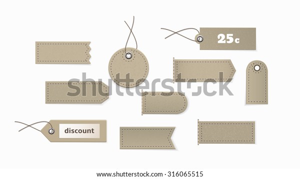 Cardboard tags of different shapes. Set\
of cardboard price tags labels of various\
shapes.