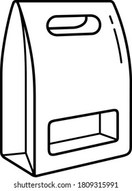 Cardboard take away lunch box for sandwich. Vector outline icon.