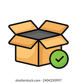 Cardboard with tick mark concept icon of order fulfillment, package delivered vector design