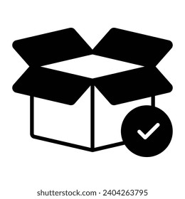 Cardboard with tick mark concept icon of order fulfillment, package delivered vector design