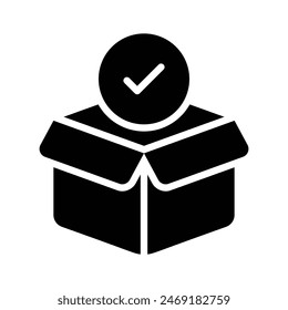 Cardboard with tick mark concept icon of order fulfillment, package delivered vector design