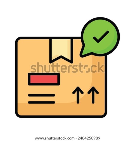 Cardboard with tick mark concept icon of order fulfillment, package delivered vector design