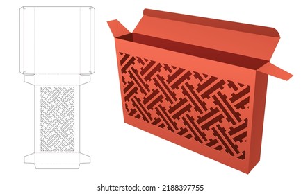 Cardboard tin box with Japanese pattern window die cut template and 3D mockup