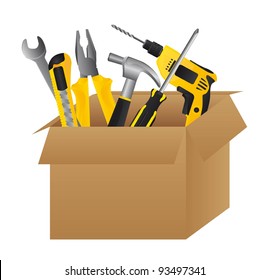 Cardboard tool box on white background, vector illustration